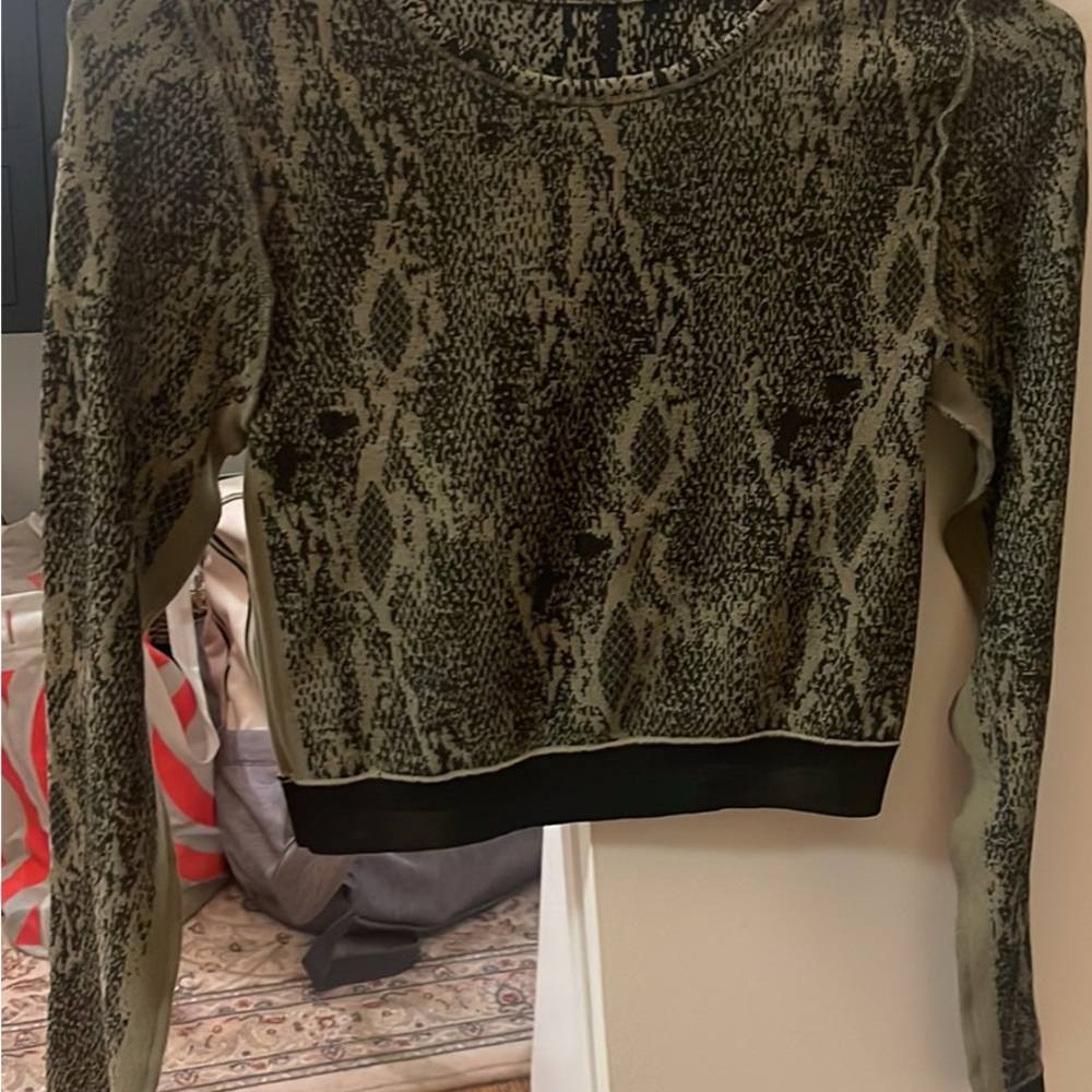 Fabletics Snake Print Long Sleeve Top - Olive and Black